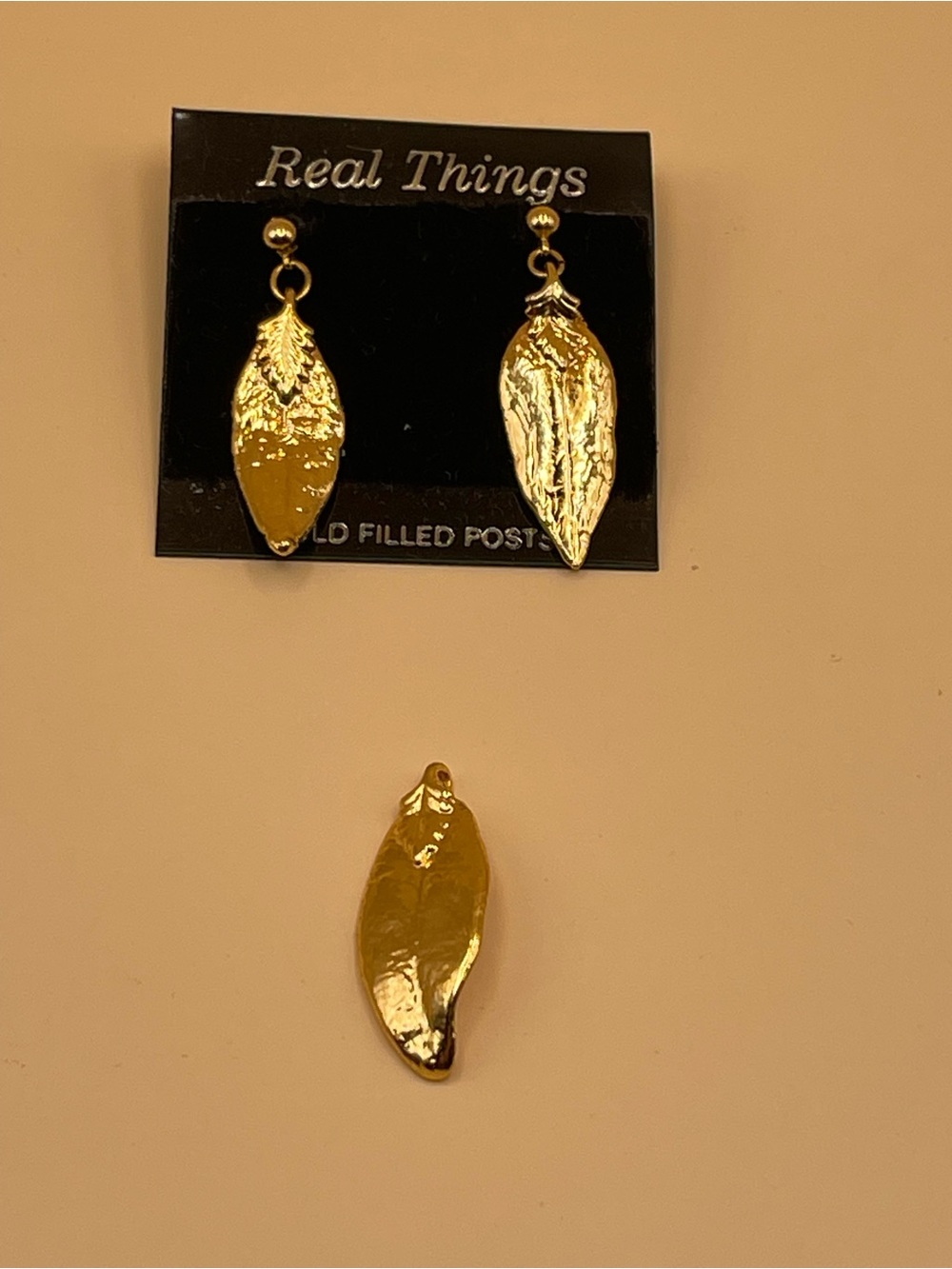 Vintage Real Things Gold Filled Post Hawaiian Maile Leaf Earring & Pendant Set🍃